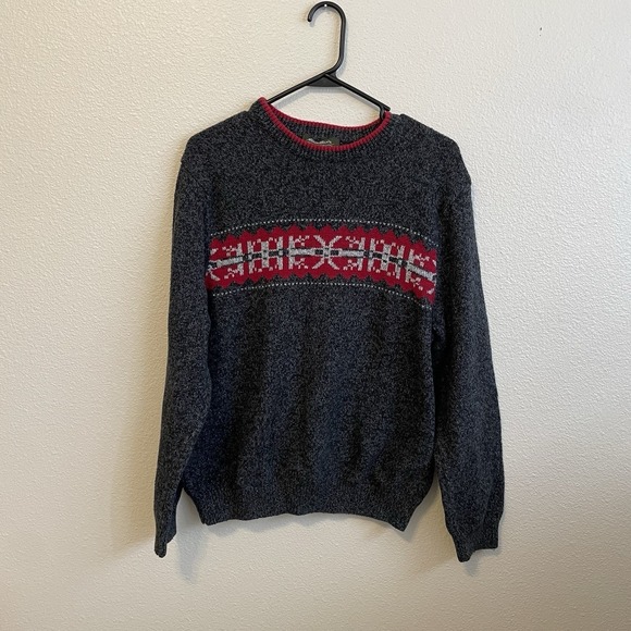 Vintage Eddie Bauer Sweater Mens Medium Grey Fair Isle Crewneck Pullover - Picture 1 of 8